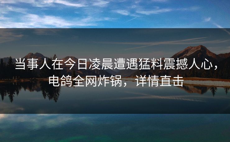 当事人在今日凌晨遭遇猛料震撼人心，电鸽全网炸锅，详情直击