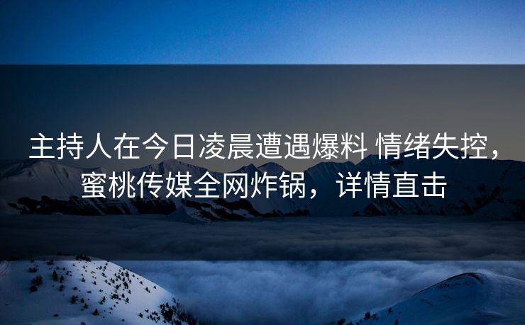 主持人在今日凌晨遭遇爆料 情绪失控，蜜桃传媒全网炸锅，详情直击